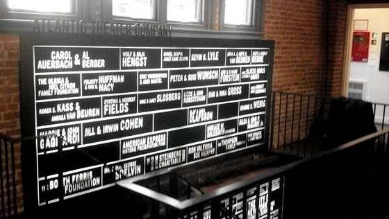 Atlantic Theater Company, Lit donor wall at the stair