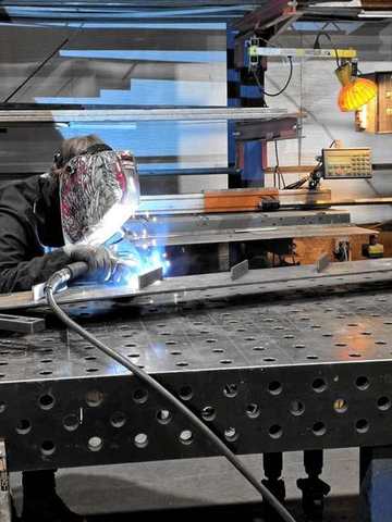 MIG welding on the fixture table