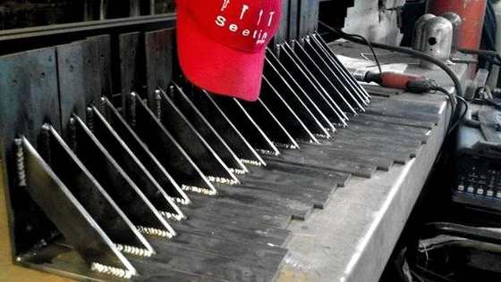 Welded stringer plates laid out in the shop