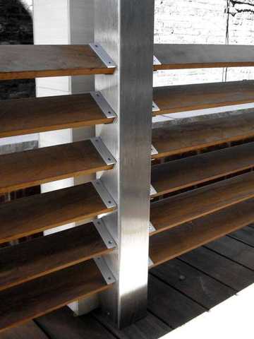 Stainless post with wood louvers